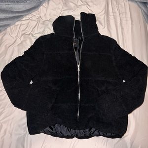 Black Cropped Corduroy Puffer Jacket
